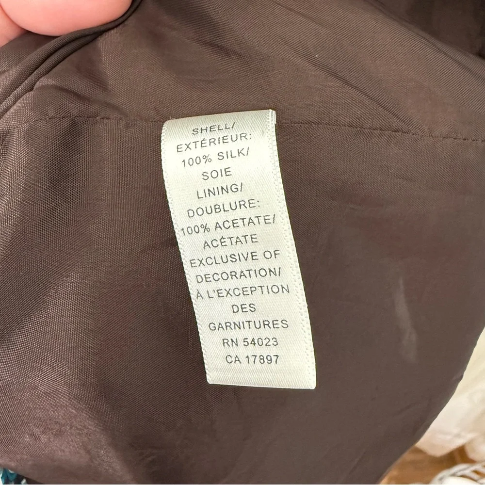 Banana Republic Brown & Turquoise Square Neck Lined Patterned Dress 100% Silk - Picture 8 of 9